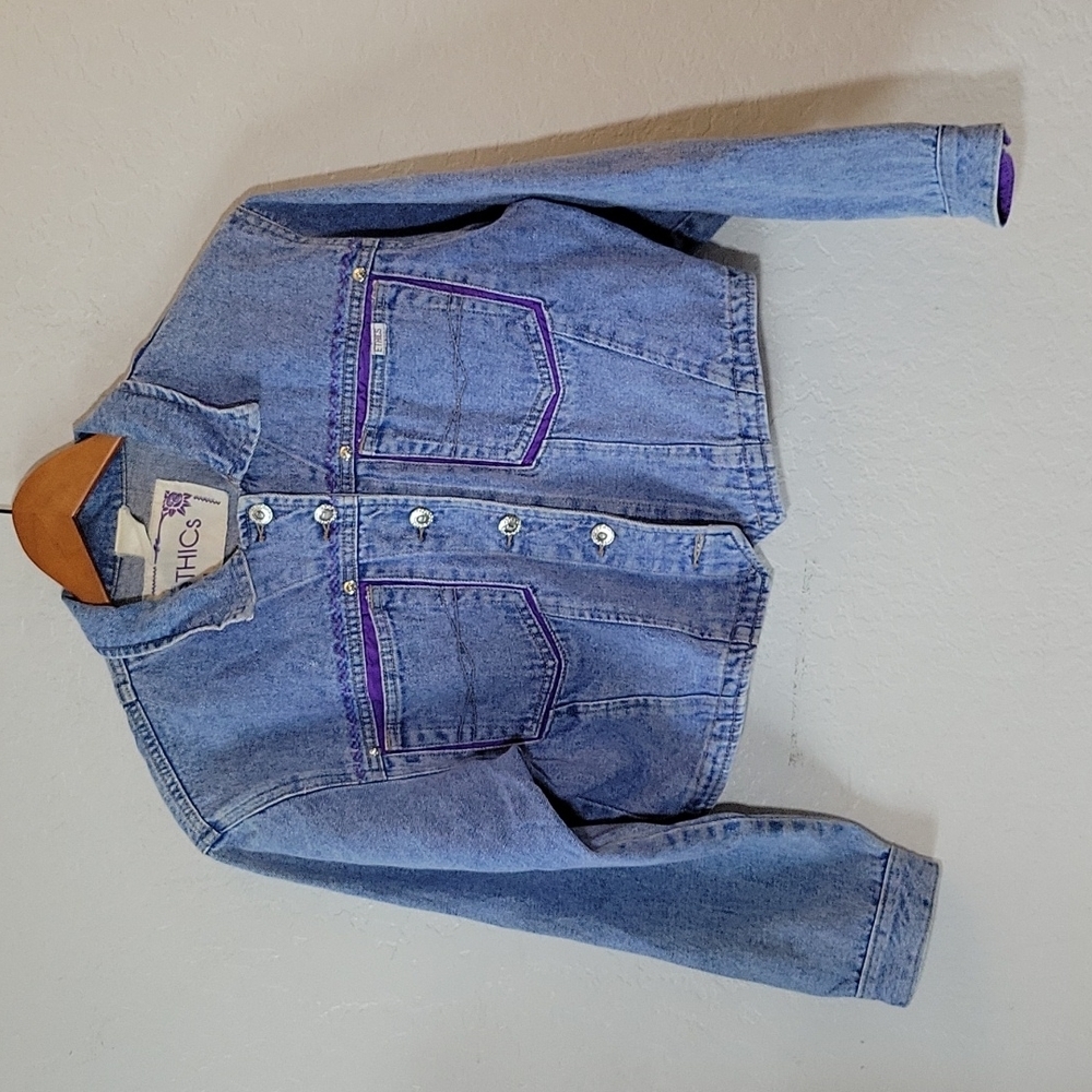Vintage ETHICS Jean Crop Pearl Button Jacket Medium